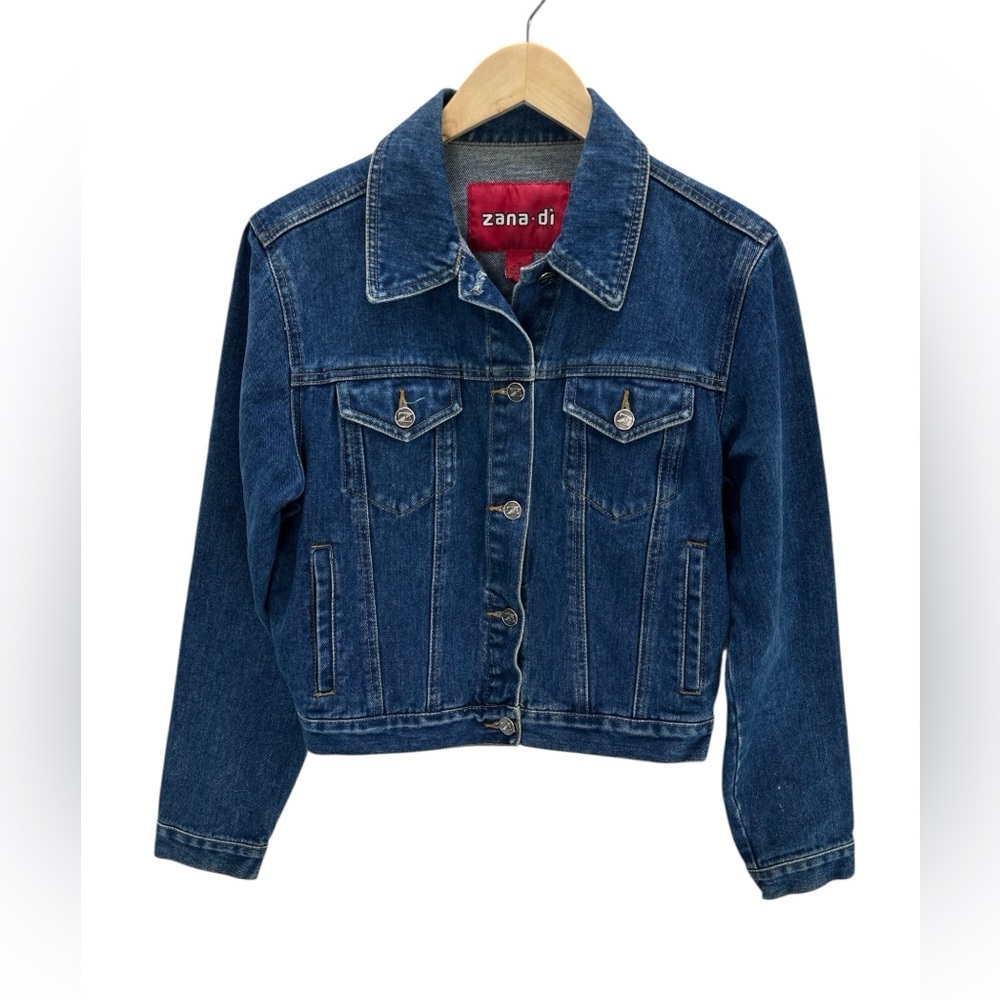 Zana Di Y2K 90s Classic Denim Trucker Jacket Dark Wash Button Front Streetwear M